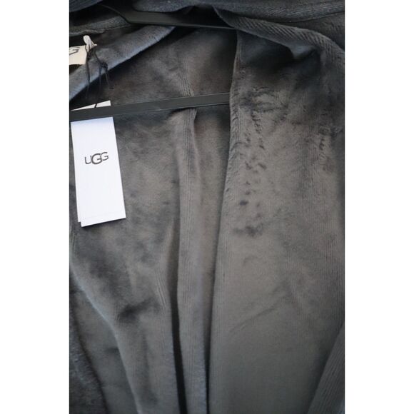 UGG Men's Sz L/XL Charcoal Heather Gray Leeland Hooded Cotton Blend Robe - Picture 14 of 15